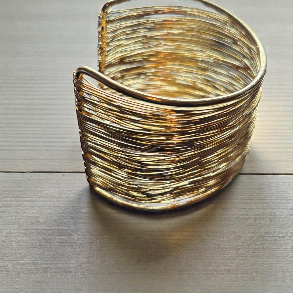 Chunky Gold Tone Extra Wide Wire‎ Bracelet